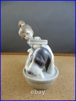Retired Lladro Figurine 5455 Bashful Bather With Box Girl washing Dog In Tub 5