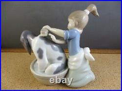 Retired Lladro Figurine 5455 Bashful Bather With Box Girl washing Dog In Tub 5