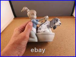 Retired Lladro Figurine 5455 Bashful Bather With Box Girl washing Dog In Tub 5