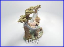 Retired Lladro Figurine #6853 Little Napmates, Boy Laying in Hammock with Dog