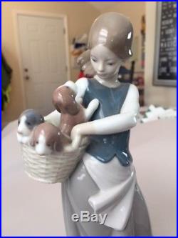 Retired Lladro Figurine Little Dogs on Hip, Girl with Puppies #1311 1974-1996