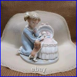 Retired Lladro Figurine Sleep Tight Little One Baby Bassinet Girl & Dog Rare