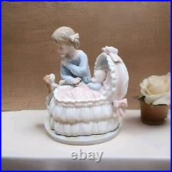 Retired Lladro Figurine Sleep Tight Little One Baby Bassinet Girl & Dog Rare