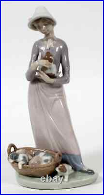 Retired Lladro Ladro My Puppies 5807 Girl With Puppies In A Basket Spain Mint