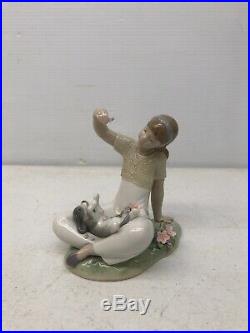 Retired Lladro Playtime With Petals Girl With Dog Porcelain Figurine #7711