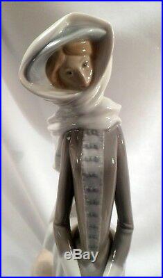 Retired Lladro Porcelain Figurine Lady with Borzoi and Folded Umbrella