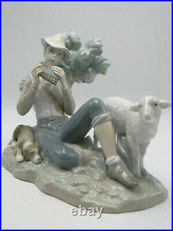 Retired Lladro Shepherd's Rest 12252G 11in Figure boy w pipes dog & sheep