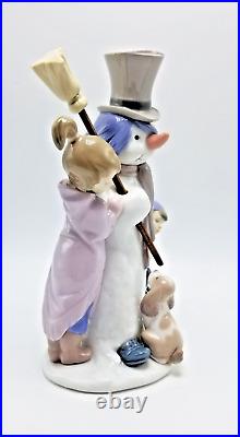 Retired Lladro Snowman Porcelain Figurine #5713 Winter Holiday Snow Boy Girl Dog