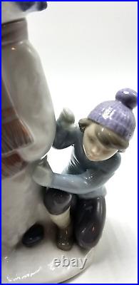 Retired Lladro Snowman Porcelain Figurine #5713 Winter Holiday Snow Boy Girl Dog
