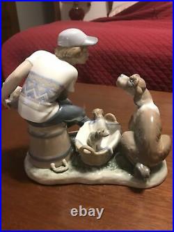 Retired Lladro This One's Mine Boy with Puppy and Mother Dog 5376