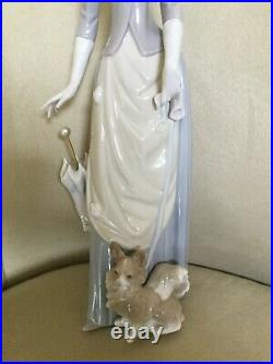 Retired Lladro figurine. Lady with umbrella and dog