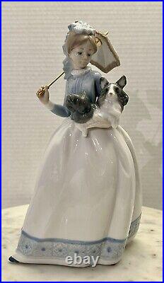 Retired Nao By Lladro #472 My Friends Young Lady with Dog & Parasol Figurine