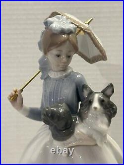 Retired Nao By Lladro #472 My Friends Young Lady with Dog & Parasol Figurine