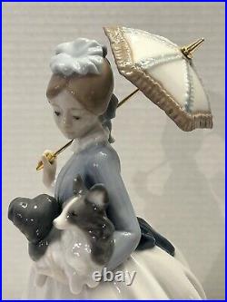 Retired Nao By Lladro #472 My Friends Young Lady with Dog & Parasol Figurine