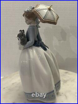 Retired Nao By Lladro #472 My Friends Young Lady with Dog & Parasol Figurine