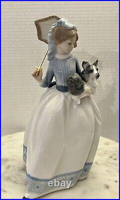 Retired Nao By Lladro #472 My Friends Young Lady with Dog & Parasol Figurine