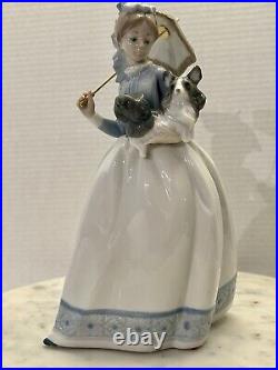 Retired Nao By Lladro #472 My Friends Young Lady with Dog & Parasol Figurine