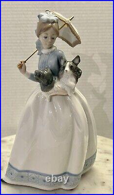 Retired Nao By Lladro #472 My Friends Young Lady with Dog & Parasol Figurine