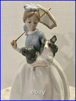 Retired Nao By Lladro #472 My Friends Young Lady with Dog & Parasol Figurine