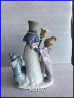 Retired Signed Lladro Spain The Snowman #5713 Boy Girl Dog Porcelain Figurine