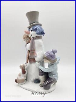 Retired Vintage Lladro 5713 The Snowman Boy, Girl Dog Building Snowman Figurine