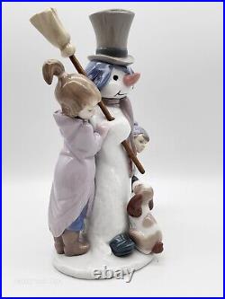 Retired Vintage Lladro 5713 The Snowman Boy, Girl Dog Building Snowman Figurine