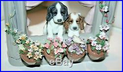 SIGNED Beautiful LLADRO 6502 Please Come Home Dogs Puppies Flowers Window