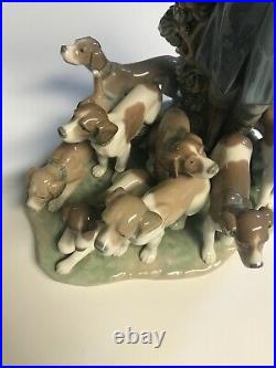 SUPERB RARE LARGE 12 3/4 Lladro #5342 PACK OF HUNTING DOGS FIGURINE Glazed MINT