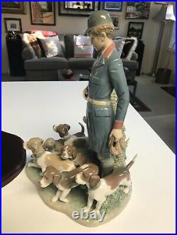 SUPERB RARE LARGE 12 3/4 Lladro #5342 PACK OF HUNTING DOGS FIGURINE Glazed MINT