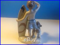 Surf's Up Boy With Surf Board And Dog Figurine By Lladro #8110