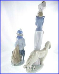 Set Lladro Figurines Stepping Out 1537 & Winter 5220 Lady Afghan Hound Boy Dog