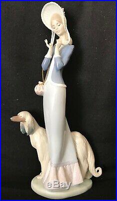 Signed LLADRO rare retired figurine #1537 STEPPING OUT Lady walking afghan dog