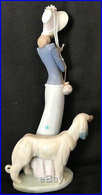 Signed LLADRO rare retired figurine #1537 STEPPING OUT Lady walking afghan dog