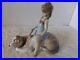 Stunning Lladro Spain Figure #6229 Contented Companion Girl Brushing Dog / Mint