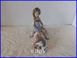 Stunning Lladro Spain Figure #6229 Contented Companion Girl Brushing Dog / Mint