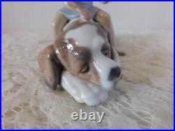 Stunning Lladro Spain Figure #6229 Contented Companion Girl Brushing Dog / Mint