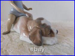 Stunning Lladro Spain Figure #6229 Contented Companion Girl Brushing Dog / Mint