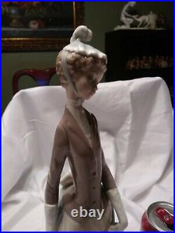 Tall Lladro -14 Woman With Dog & Pearl Handled Umbrella/Parasol #4761 Mint