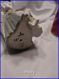 Tall Lladro -14 Woman With Dog & Pearl Handled Umbrella/Parasol #4761 Mint