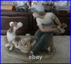 VINTAGE Lladro Figurine This One is Mine #5376 Boy with Dog & Puppies, Spain