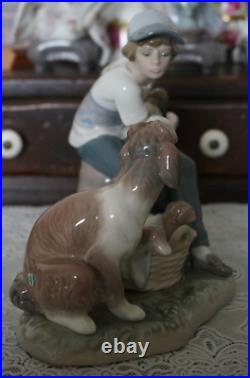 VINTAGE Lladro Figurine This One is Mine #5376 Boy with Dog & Puppies, Spain