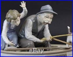 VTG LLADRO Spain Fishing With Gramps 5215 Boy Dog In Boat Porcelain Figurine LMH
