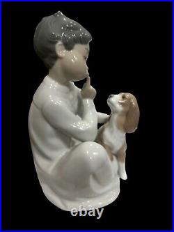 VTG Lladro Figurine #4522 Retired Boy Dog Glossy Cocker Spaniel 7x5 And Box