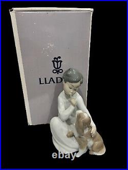VTG Lladro Figurine #4522 Retired Boy Dog Glossy Cocker Spaniel 7x5 And Box