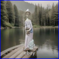 VTG Lladro Lady Holding Pekingese Dog Glossy Porcelain Dated 1970. READ