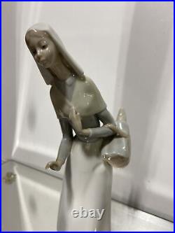 VTG. Lladro Spain Shepherdess with Puppy Dog Glazed Porcelain Figurine 3191B