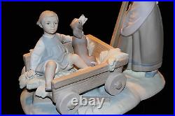 Very Rare Lladro Girl Pulling Boy Dog In Wagon #1245 Figurine Spain Valencia