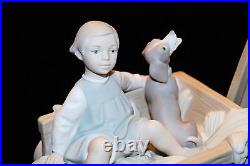 Very Rare Lladro Girl Pulling Boy Dog In Wagon #1245 Figurine Spain Valencia