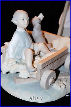 Very Rare Lladro Girl Pulling Boy Dog In Wagon #1245 Figurine Spain Valencia