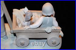 Very Rare Lladro Girl Pulling Boy Dog In Wagon #1245 Figurine Spain Valencia